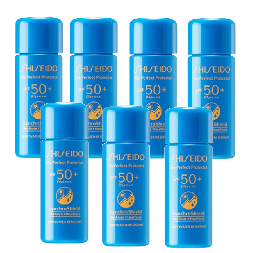 แพ็คเจ็ด = 49 ml  Shiseido Perfect uv Protector SPF 50+ PA++++ very Water-Resistant 7 ml (No box)  กันแดดที่ยิ่งโดนน้ำ ยิ่งเพิ่มเกราะป้องกัน เนื้อบางเบา ซึมง่าย โดนน้ำไม่หลุด